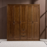 实木家具 胡桃木衣柜五门 实木储物衣柜平拉门卧室家具现代中式