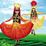 儿童新疆舞服女童维吾尔族舞蹈服表演服合唱服大摆裙民族演出服装