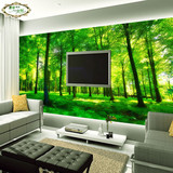 无缝大型壁画3d立体树林风景画电视客厅背景装饰墙纸壁纸绿色护眼