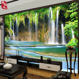 高清瀑布山水风景3D4D立体墙纸电视背景墙纸客厅卧室无缝壁画壁布