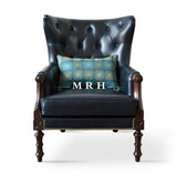 老虎椅美式欧式实木真皮艺单人沙发小户型客厅复古高背椅新款