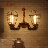 洛格创意美式loft复古过道咖啡厅简约乡村餐厅工业铁艺双头壁灯