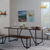 美式LOFT铁艺复古做旧餐桌椅组合工业风格实木休闲餐厅咖啡厅桌椅