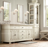 美式实木复古做旧台盆柜组合洗漱台欧式小户型落地式卫浴柜双盆柜