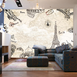 3d大型壁画埃菲尔铁塔建筑壁纸欧式复古怀旧客厅沙发电视背景墙纸