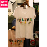 韩国代购夏季新款纯棉T恤女短袖宽松立体花朵字母上衣休闲显瘦潮