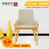 博睿北欧纯实木餐椅solo椅白橡木休闲椅咖啡椅餐桌椅组合布艺椅子