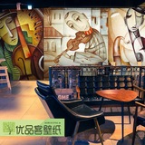 欧式复古怀旧3d抽象油画音乐餐厅客厅舞蹈教室墙纸咖啡馆PVC壁纸