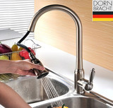 德国进口厨房抽拉式水龙头全铜冷热 拉丝可旋转 洗菜盆伸缩水龙头