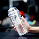 PINKO品高 吸管杯成人果汁饮料水杯学生创意双层塑料水杯子随手杯
