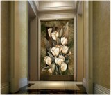 3D立体玄关背景墙纸客厅办公室过道壁纸欧式复古花朵壁画无缝墙布