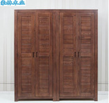 简约现代北欧美式纯实木橡木大衣柜卧室组合家具胡桃色四门衣柜