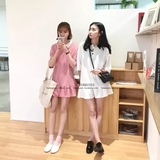 韩国ulzzang夏装气质可爱翻领荷叶裙边短袖排扣衬衫连衣裙学生女