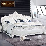 欧式床双人床1.8米 白色真皮公主床奢华床婚床橡木实木雕花床现货