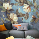 欧式现代复古手绘油画花卉客厅电视沙发卧室背景无缝墙纸壁画壁纸