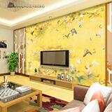 中式金色蝴蝶花卉客厅电视沙发卧室背景墙无缝丝绸壁画墙纸壁纸