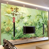 3d立体墙纸壁画花鸟玉雕客厅电视背景墙壁纸现代中式墙布家和富贵