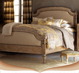 法式美式乡村实木床橡木雕花软靠床别墅家具美式复古做旧双人床