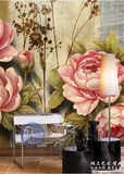 欧式复古玫瑰田园壁纸手绘油画花卉背景墙纸卧室婚房无缝墙布壁画