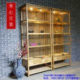 新中式玻璃展示柜老榆木免漆家具纯实木瓷器珠宝首饰展览柜陈列柜