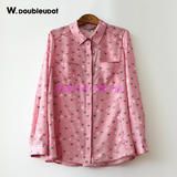 专柜正品 达点W.doubleudot 韩国女装秋季猫咪印花衬衫 WW5SB1300