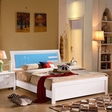 简约现代白色实木床1.5米中式烤漆床 床1.8米双人床软靠床儿童床
