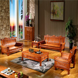 实木沙发 现代中式客厅仿古家具 三人木质沙发 橡木沙发组合套装