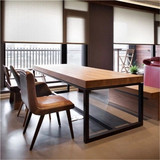 实木餐桌美式铁艺长方形会议桌写字书桌餐厅饭店小户型餐桌椅组合