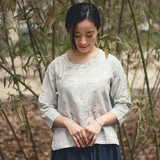 2016新款夏棉麻中式衬衫女长袖改良汉服上衣大码通勤文艺复古民族