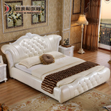 欧式皮床真皮床小户型实木雕花婚床1.8米双人床皮艺储物软床特价