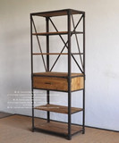 美式LOFT工业复古风格实木书柜做旧铁艺书架置物架陈列柜储物柜子