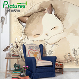 卡通卧室墙纸 温馨简约儿童房环保壁纸 可爱猫咪背景墙大型壁画