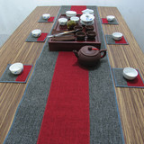 餐桌布艺红灰色纯色现代欧式美式日式棉麻长条桌旗中式简约茶席