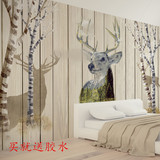 欧式简约木纹麋鹿简约电视背景墙纸 客厅沙发卧室壁画定制壁纸
