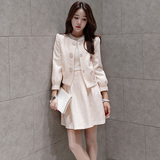 2016新款秋装女套装粉色韩版蕾丝七分袖外套上衣短裙蓬蓬裙两件套