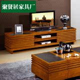 现代中式实木火烧石电视柜茶几组合套装大理石电视柜客厅家具地柜