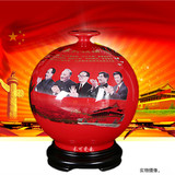 送底座陶瓷器 中国红花瓶婚庆装饰摆件 红福时尚家居升官工艺品