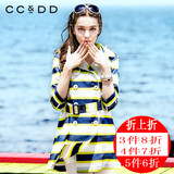 CCDD2016秋装新款专柜正品女韩版时尚彩条纹印花休闲甜美修身风衣