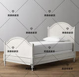 美式环保实木床雕花儿童床 法式家具仿古白复古做旧1.2米双人床