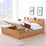 日式全实木高箱床收纳箱体储物床1.5米1.8米橡木气压双人床原木