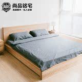 实木橡木床 北欧简约现代定制榻榻米床1.8米双人床软靠背床卧室床