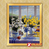经典手绘窗台景印象花油画 现代简约欧式客厅卧室玄关壁画YH52
