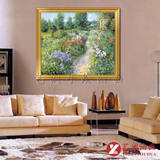 花丛中小路房屋印象风景手绘油画 客厅卧室 家居装饰壁挂画YJ106