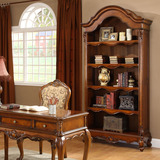 美式仿古实木雕花书柜单个无门转角书架欧式书房储物架书桌椅组合