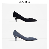 ol工作通勤性感ZARA女鞋金属装饰尖头浅口中跟细跟黑色女高跟单鞋