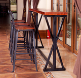 铁艺实木吧台桌椅星巴克咖啡桌家用高脚小吧台靠墙复古酒吧桌