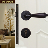 双山纯铜五金贝尔维帝美式黑色门锁简欧式室内房门把手卧室分体锁