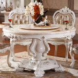 欧式餐桌 大理石餐桌椅组合 实木餐桌白色圆桌餐厅饭桌小户型餐台