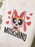 法国代购 moschino 16新款卡通飞天小女警圆领印花纯棉短袖T恤女