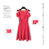 日本原单AP款夏季新款甜美双用露肩荷叶边袖修身显瘦大摆连衣裙